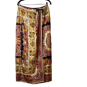 Vintage Dana Buchman Paisley Silk wrap Skirt Red Yellow Black size 6